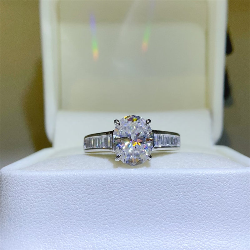 3 Carat Oval-Cut Moissanite Pure Sterling Silver Ring - Sparkala