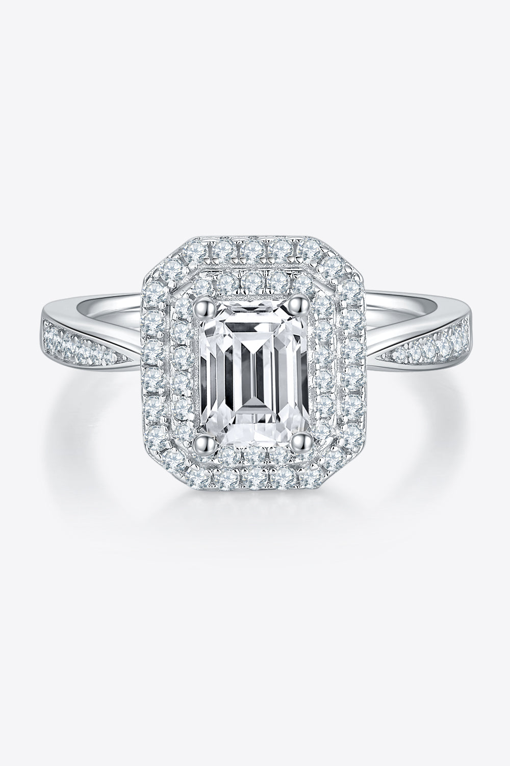 Adored 1 Carat Emerald-Cut Sparkala™ Platinum Over Pure Sterling Silver Side Stone Ring