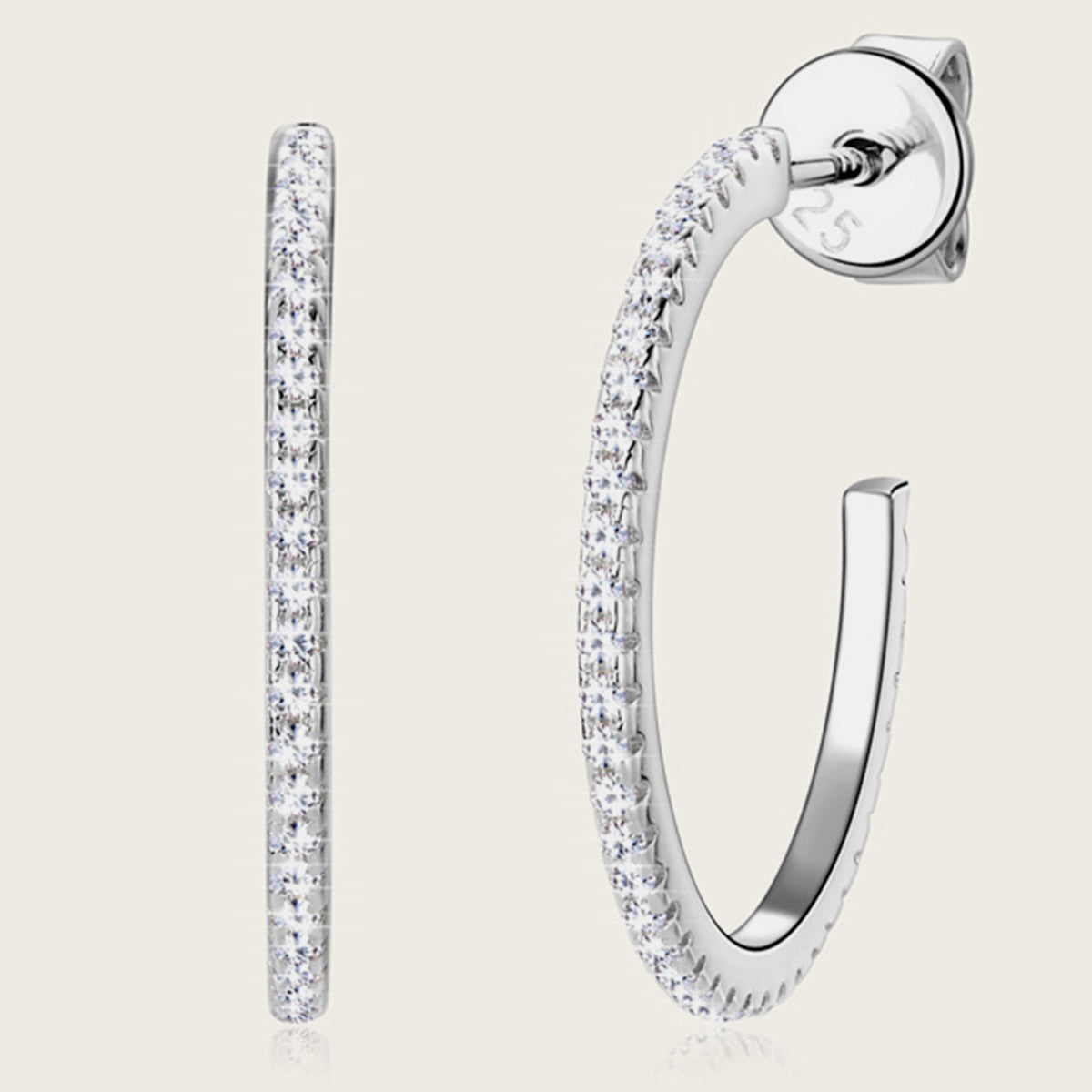 Inlaid Moissanite Pure Sterling Silver C-Hoop Earrings - Sparkala
