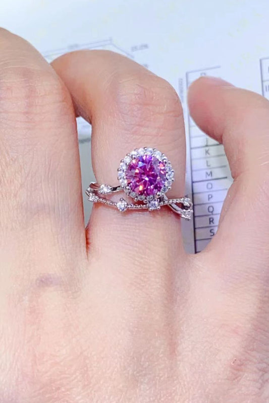 1 Carat Pink Moissanite Platinum Over Pure Sterling Silver Ring - Sparkala