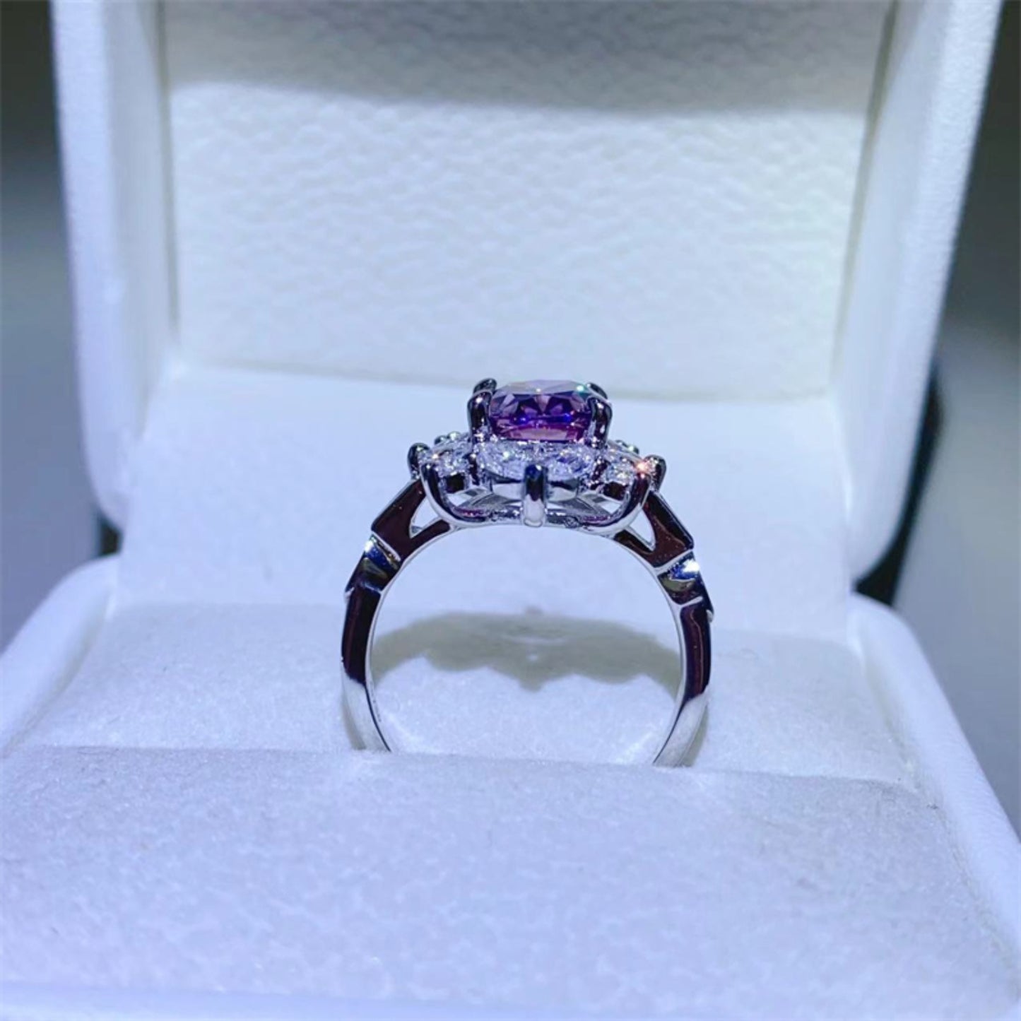 2 Carat Purple Oval-Cut Moissanite Pure Sterling Silver Ring - Sparkala