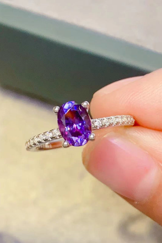 1 Carat Purple Purple Oval-Cut Moissanite 4-Prong Ring (Platinum Over Pure Sterling Silver) - Sparkala