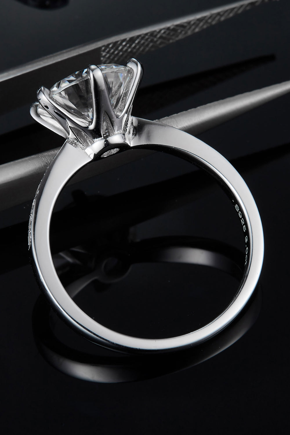 3 Carat Round Brilliant Cut Moissanite Side Stone Ring (Platinum Over Pure Sterling Silver) - Sparkala