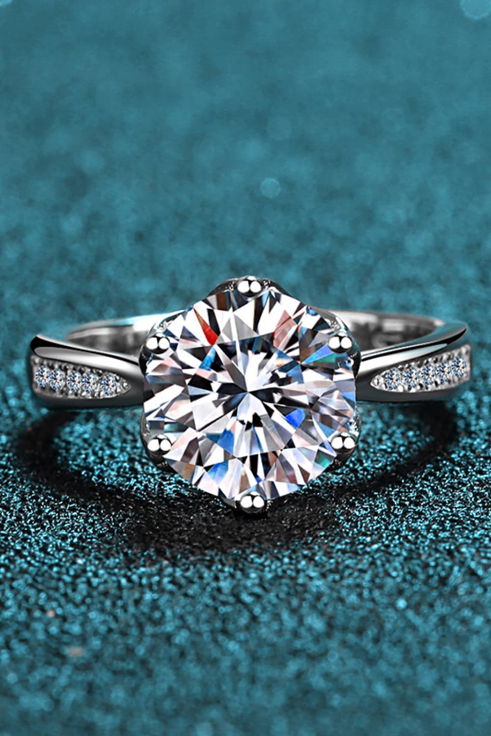 3 Carat Round Brilliant Cut Moissanite Rhodium Over Pure Sterling Silver Side Stone Ring - Sparkala