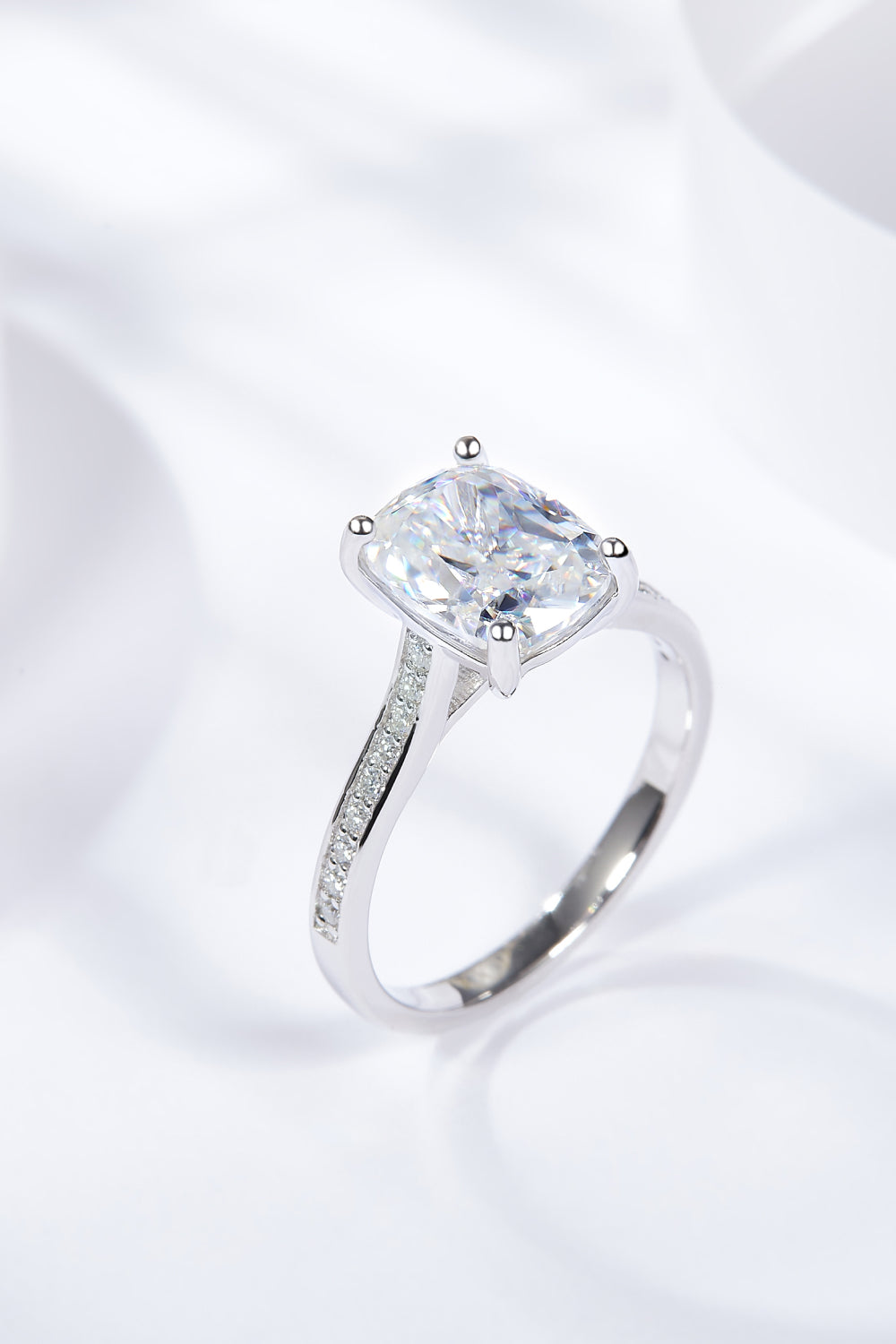 3 Carat Radiant-Cut Moissanite Side Stone Ring (Platinum Over Pure Sterling Silver) - Sparkala