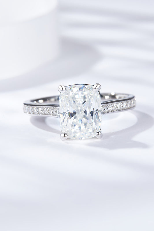 3 Carat Radiant-Cut Moissanite Side Stone Ring (Platinum Over Pure Sterling Silver) - Sparkala