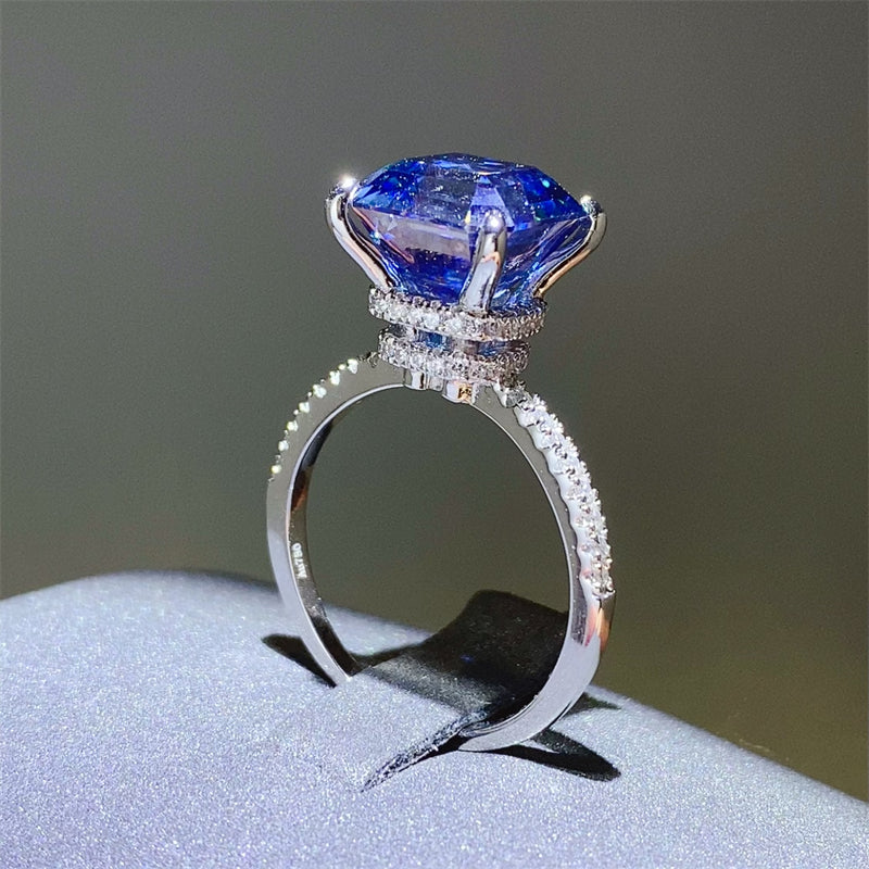 5 Carat Blue Sparkala™ Moissanite Sterling Silver Ring