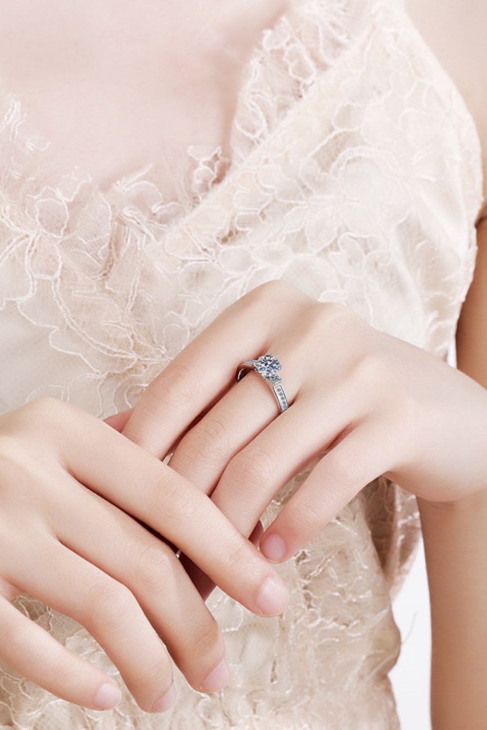 Lucky Charm Brilliant Round Cut Sparkala™ Moissanite Rhodium-Plated Ring