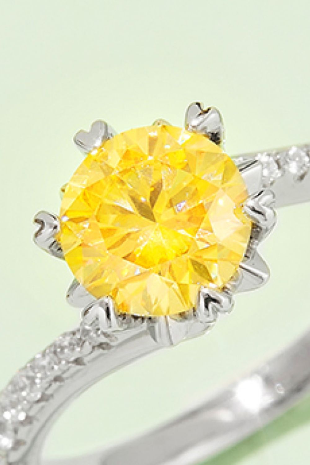 1 Carat Round Brilliant Cut Moissanite Platinum Over Pure Sterling Silver Ring (Yellow, Blue, or Pink) - Sparkala