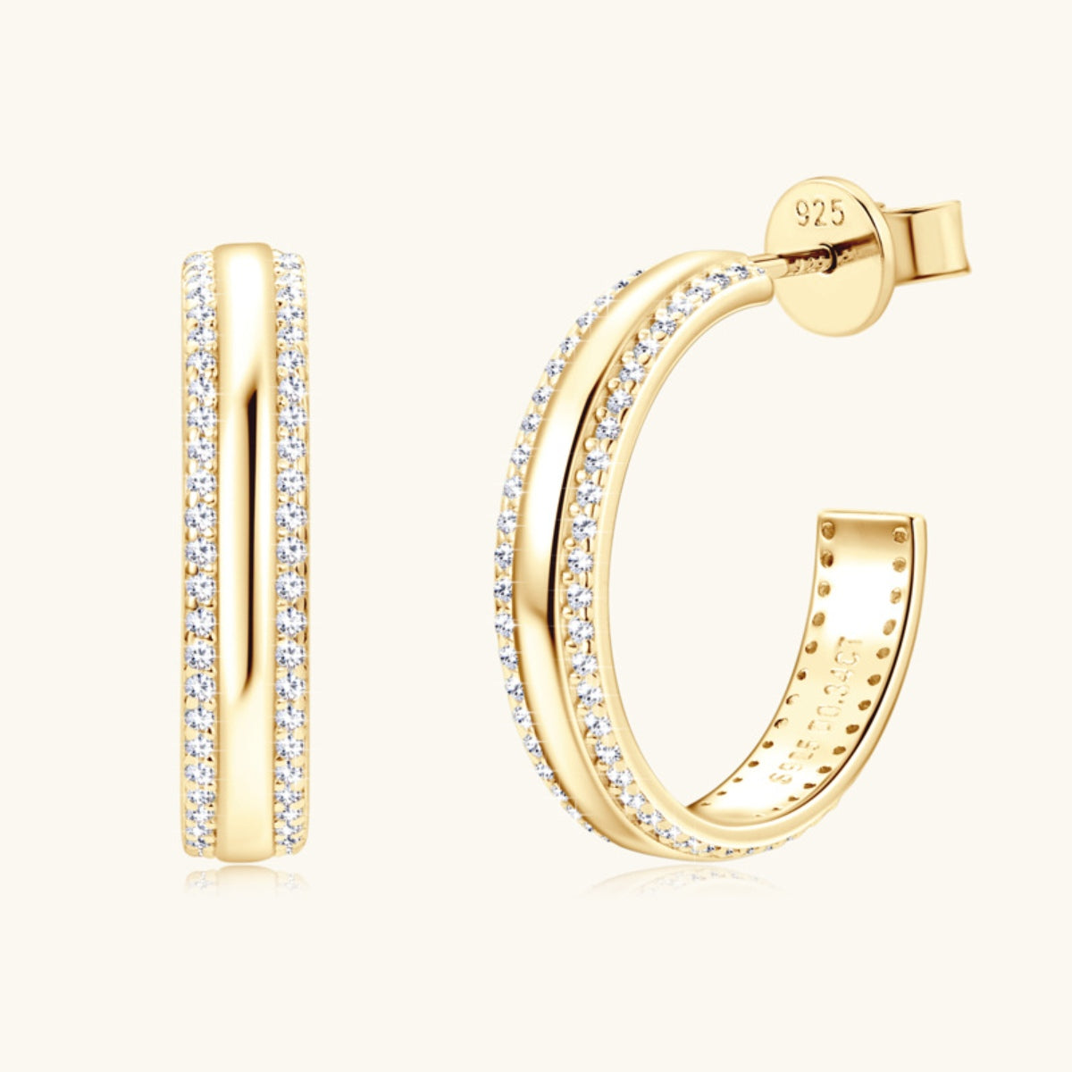 Pure Sterling Silver Inlaid Sparkala™ Moissanite C-Hoop Earrings