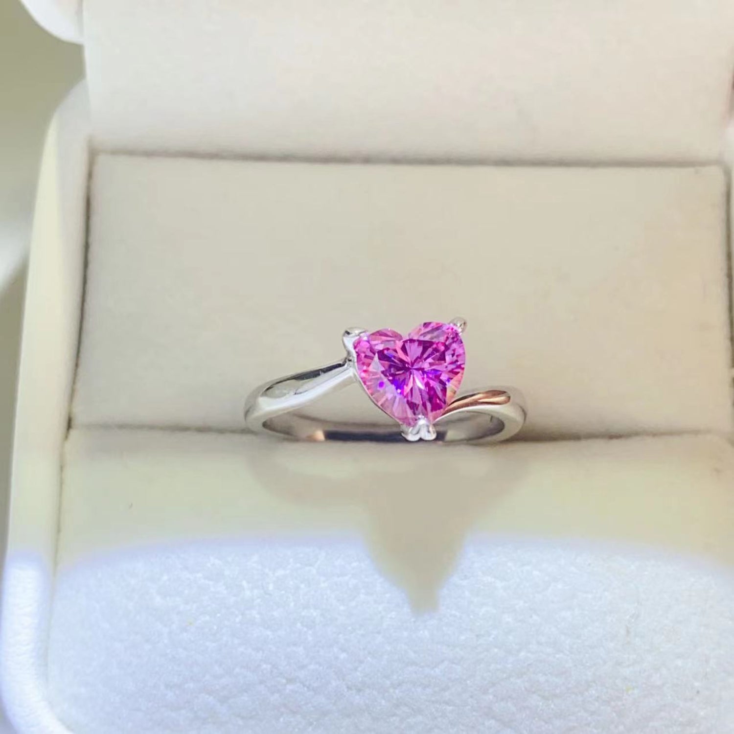 1 Carat Pink Moissanite Pure Sterling Silver Ring - Sparkala