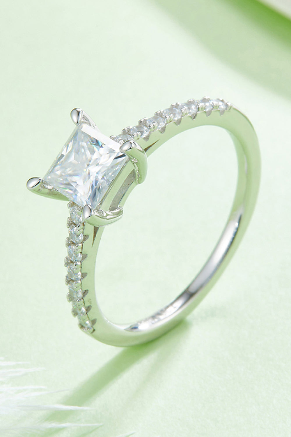 1.21 Carat Princess-Cut Moissanite Side Stone Ring (Platinum Over Pure Sterling Silver) - Sparkala