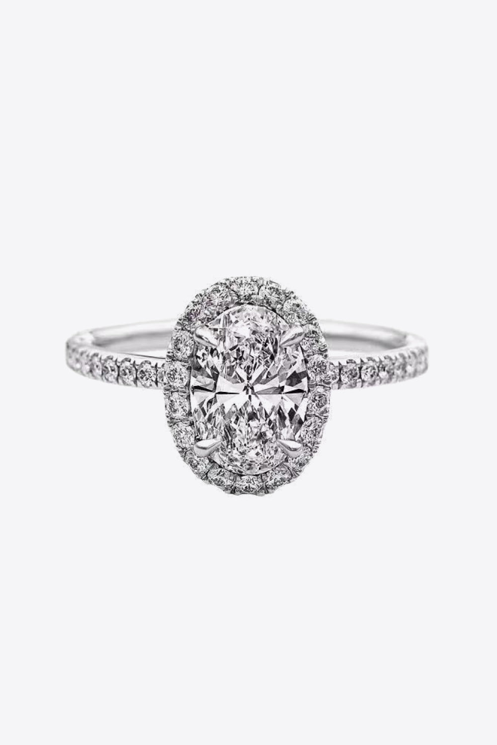 2 Carat Oval-Cut Moissanite Ring (Platinum Over Pure Sterling Silver) - Sparkala