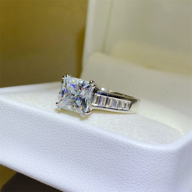 3 Carat Princess-Cut Moissanite Pure Sterling Silver Square Shape Ring - Sparkala