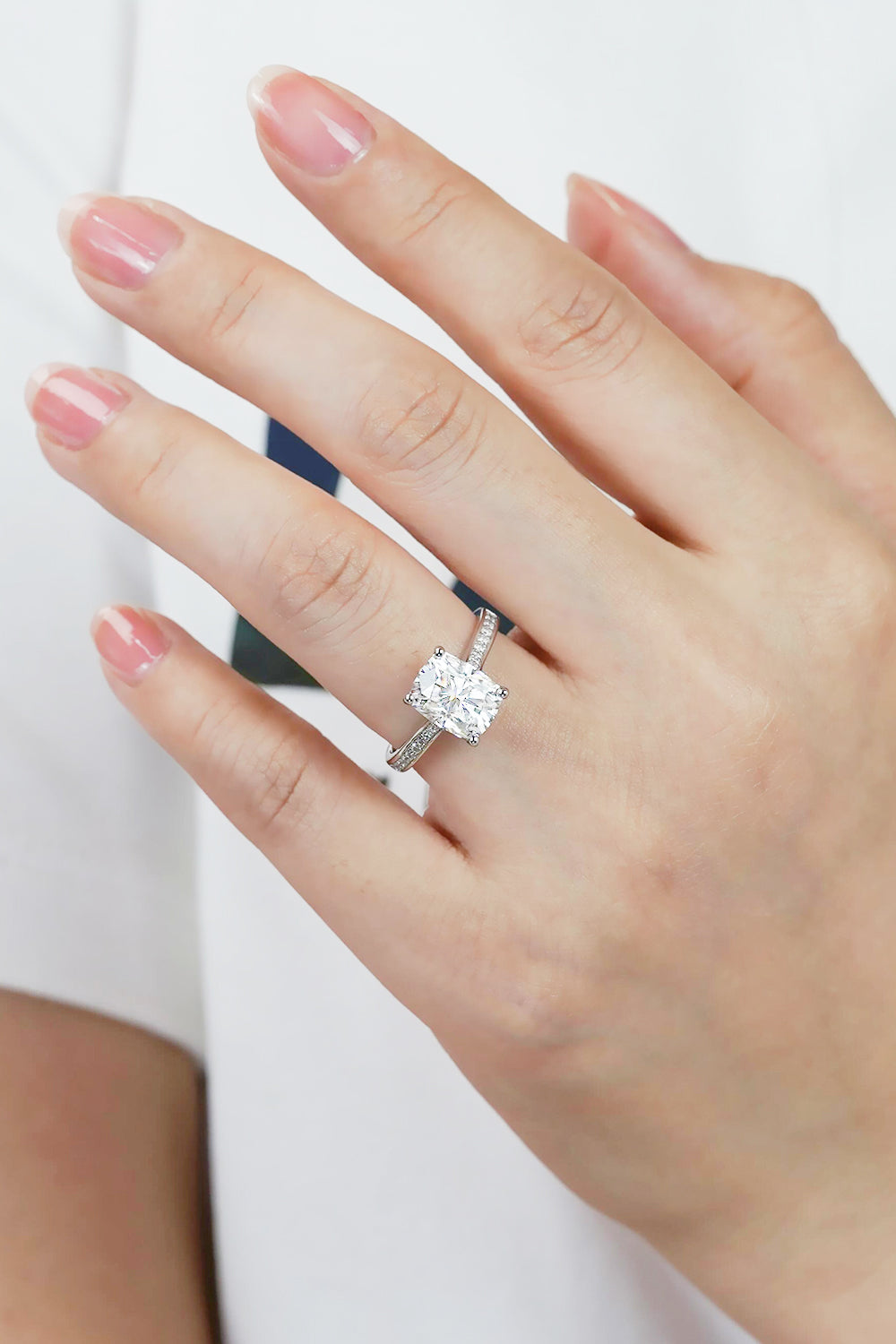 3 Carat Radiant-Cut Moissanite Side Stone Ring (Platinum Over Pure Sterling Silver) - Sparkala