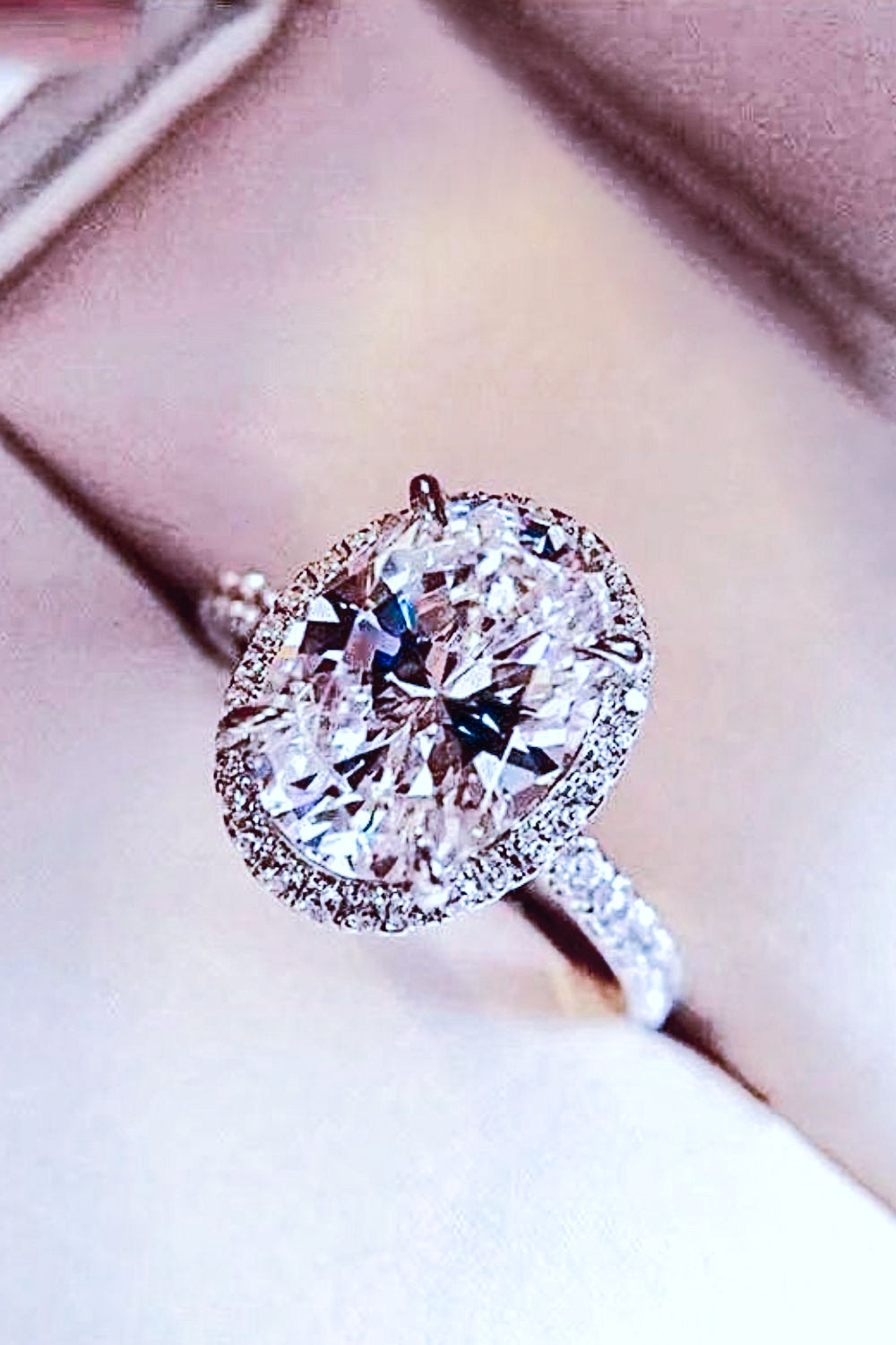 2 Carat Oval-Cut Moissanite Ring (Platinum Over Pure Sterling Silver) - Sparkala