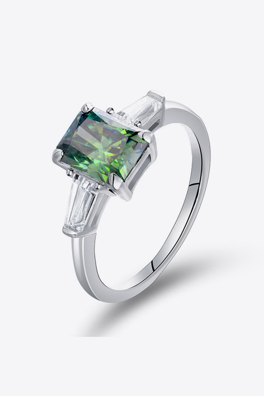 2 Carat Green Radiant-Cut Moissanite Platinum Over Pure Sterling Silver Ring - Sparkala