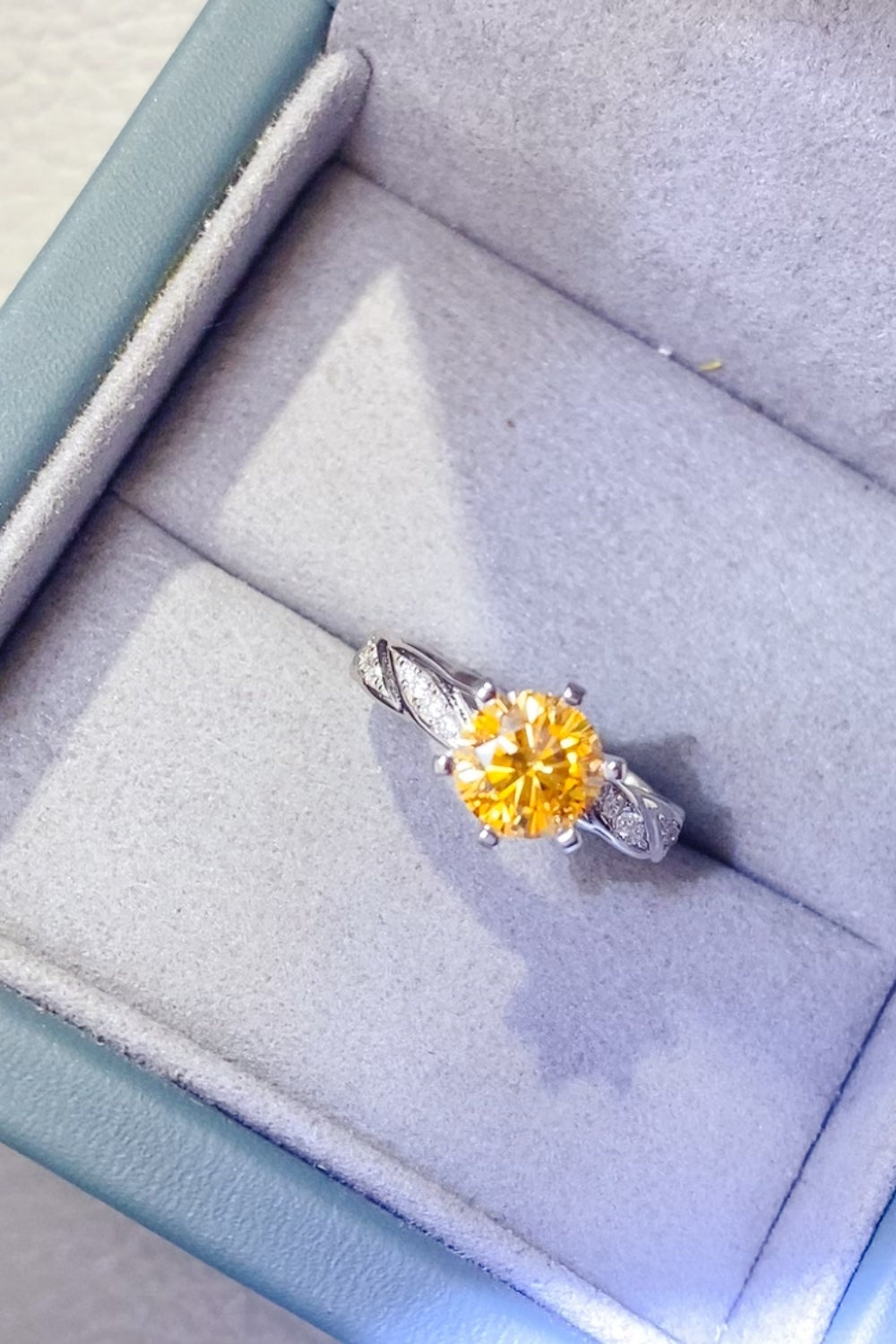 2 Carat Yellow Round Brilliant Cut Moissanite Pure Sterling Silver Ring - Sparkala