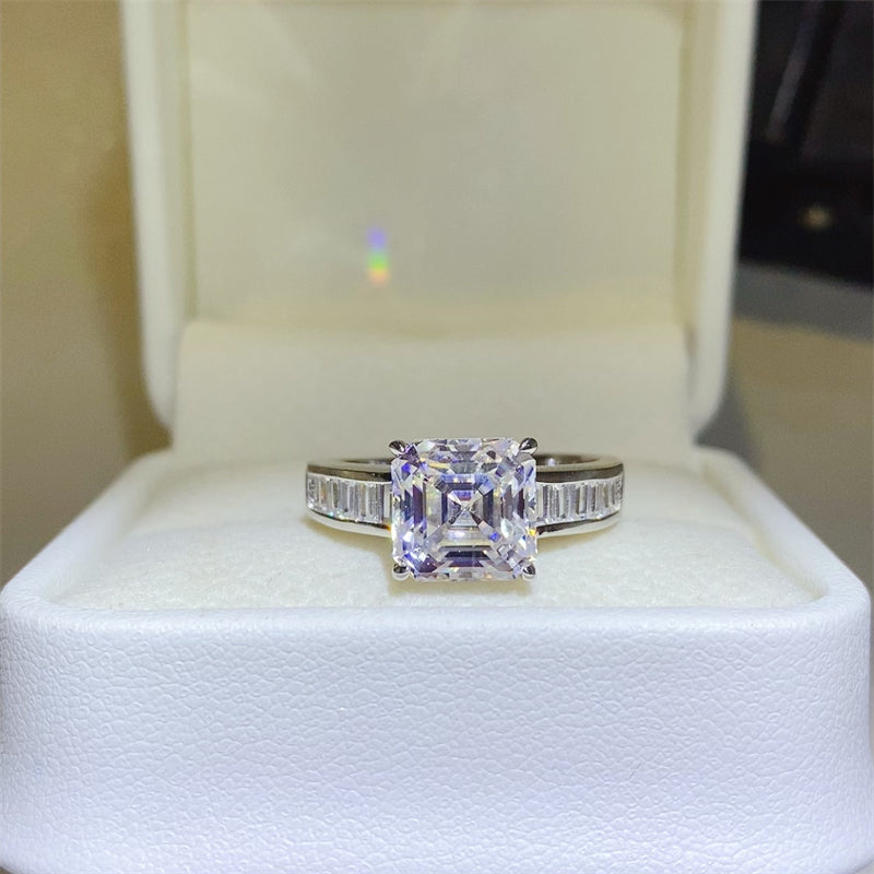 3 Carat Asscher Cut Moissanite Pure Sterling Silver Square Shape Ring - Sparkala