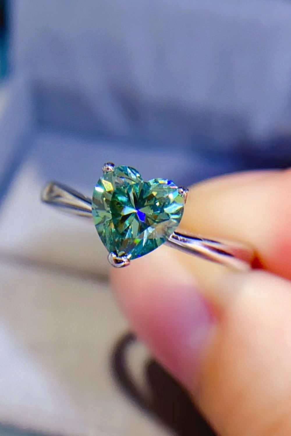 1 Carat Moissanite Heart Platinum Over Pure Sterling Silver Ring - Sparkala