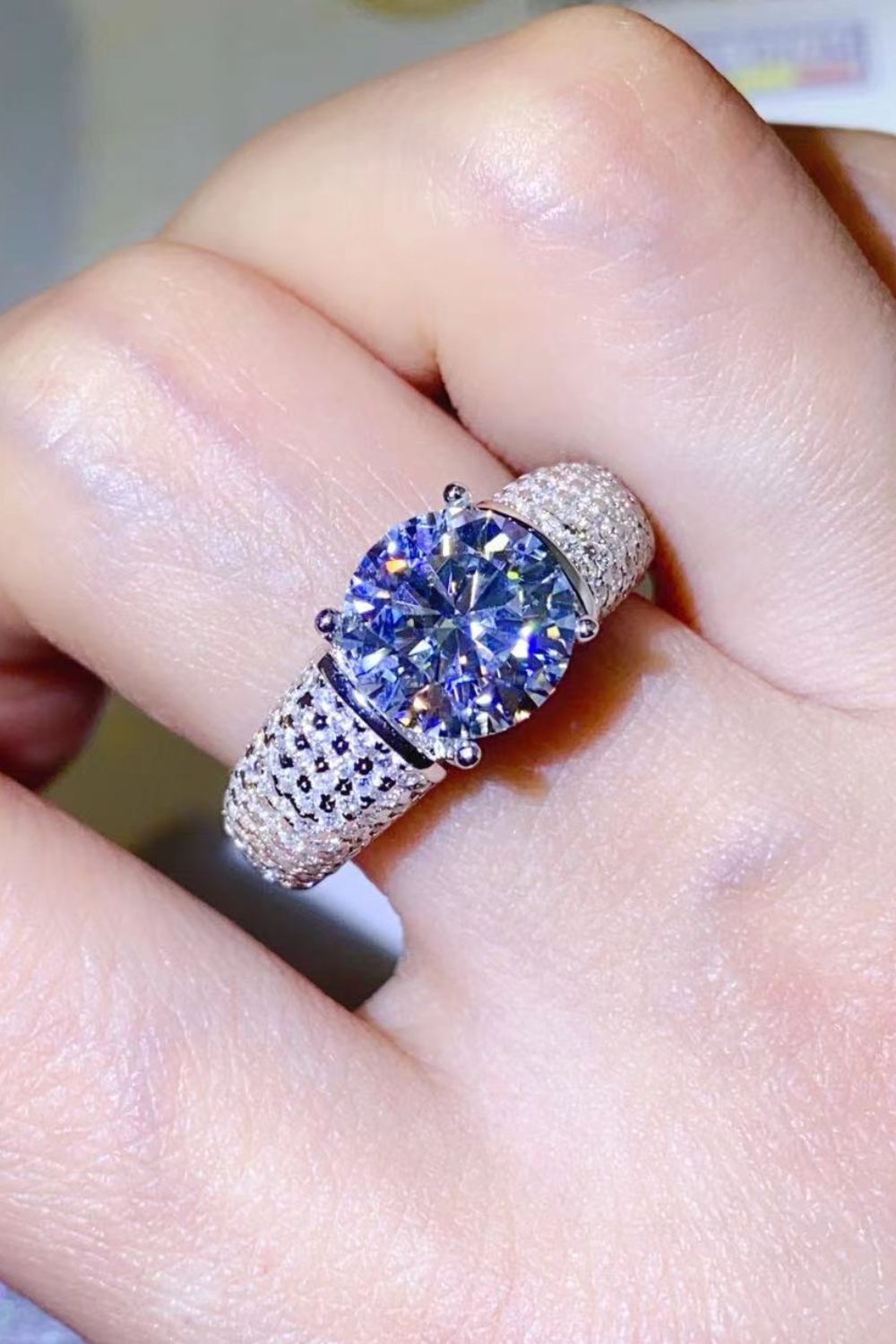 3 Carat Green Moissanite Side Stone Ring - Sparkala