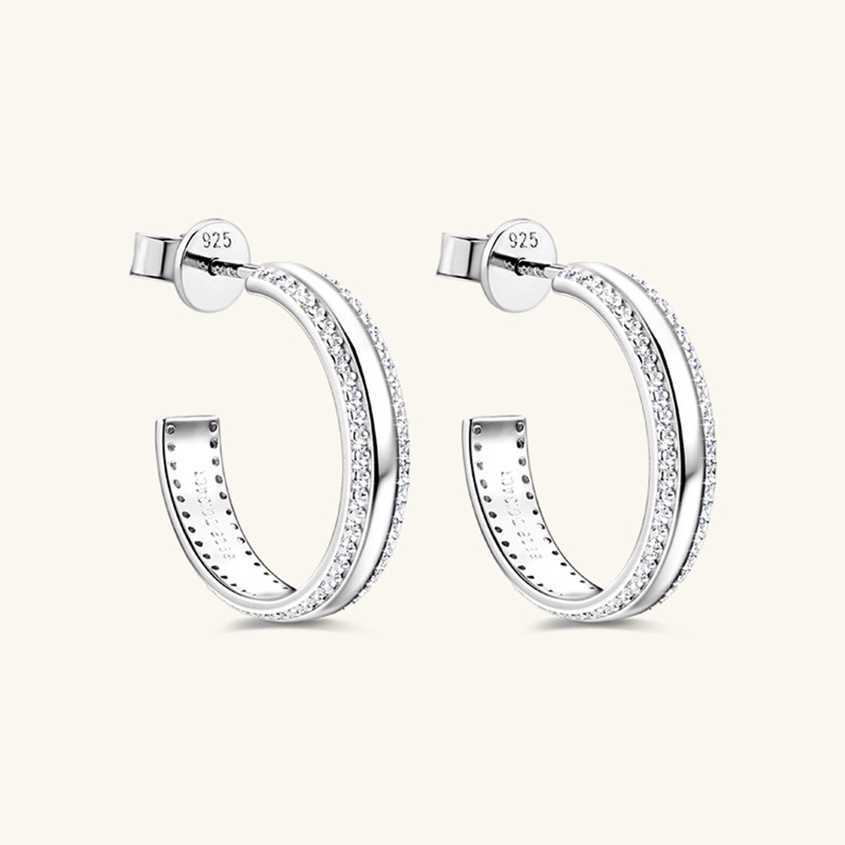 Pure Sterling Silver Inlaid Sparkala™ Moissanite C-Hoop Earrings