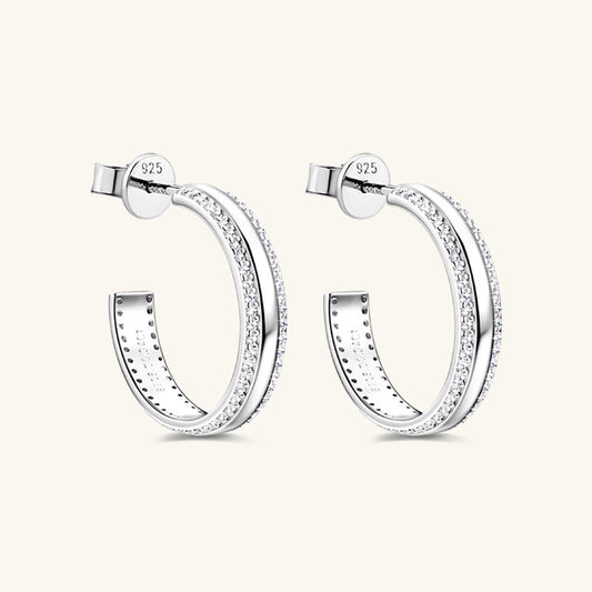 Pure Sterling Silver Inlaid Sparkala™ C-Hoop Earrings