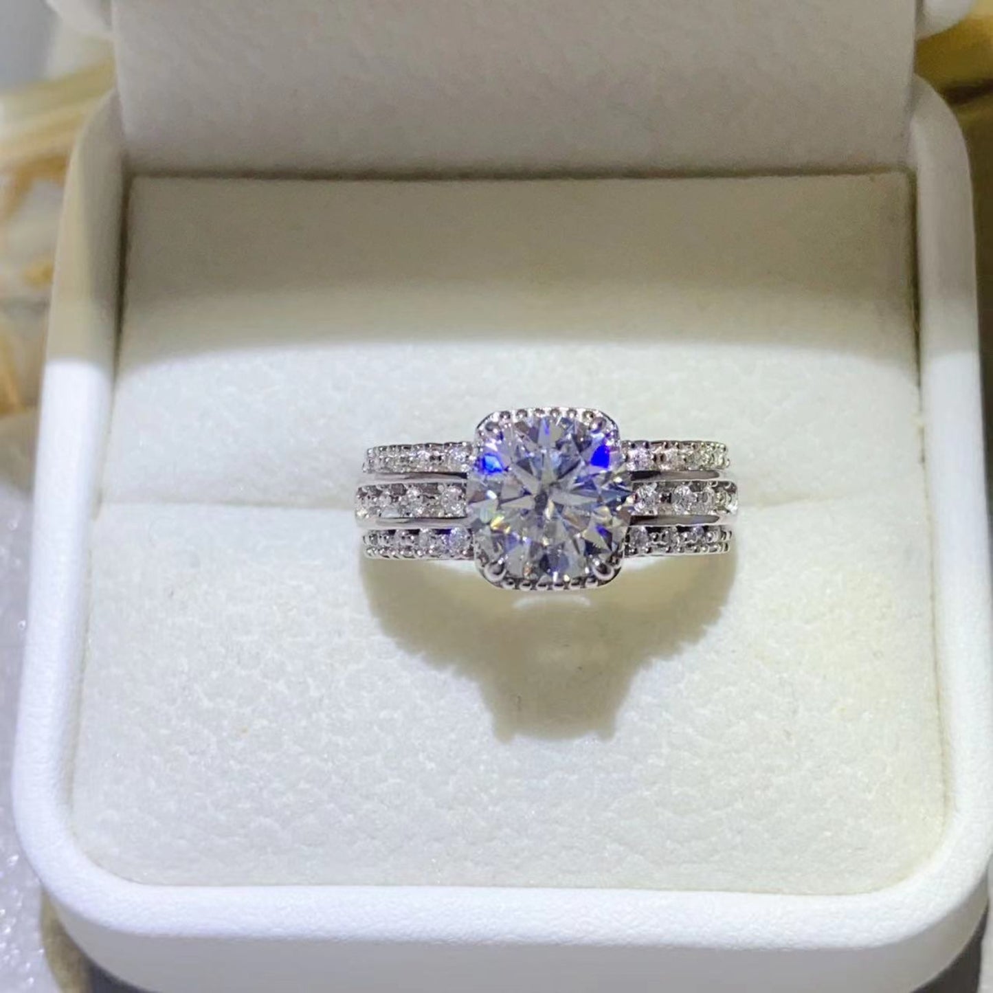 2 Carat Round Brilliant Cut Moissanite Pure Sterling Silver Banded Ring - Sparkala