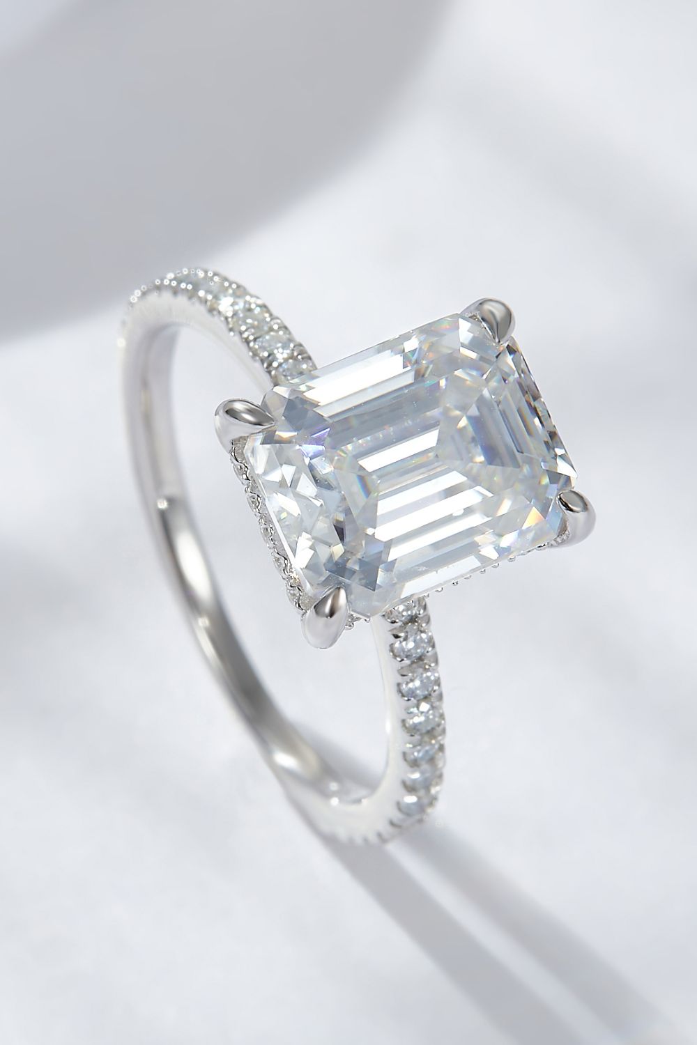 Emerald Cut 4 Carat Emerald-Cut Sparkala™ Moissanite Side Stone Ring