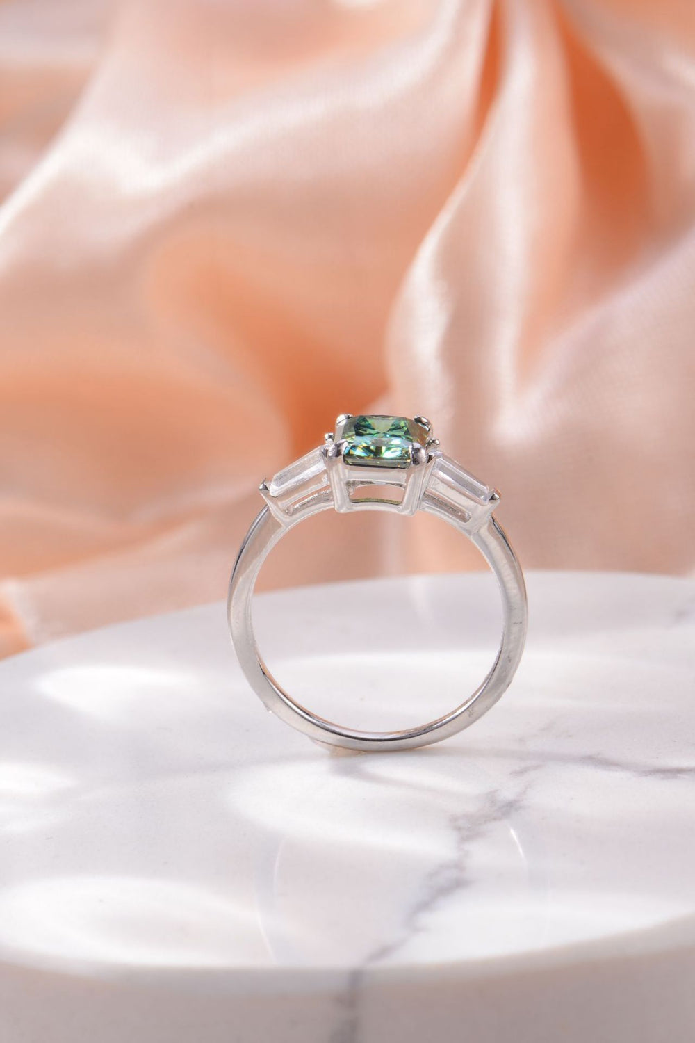 2 Carat Green Radiant-Cut Moissanite Platinum Over Pure Sterling Silver Ring - Sparkala