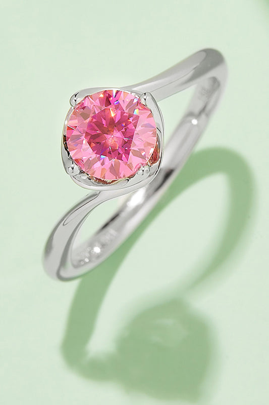 1 Carat Round Brilliant Cut Moissanite Platinum Over Pure Sterling Silver Solitaire Ring (Yellow, Pink, or Blue) - Sparkala