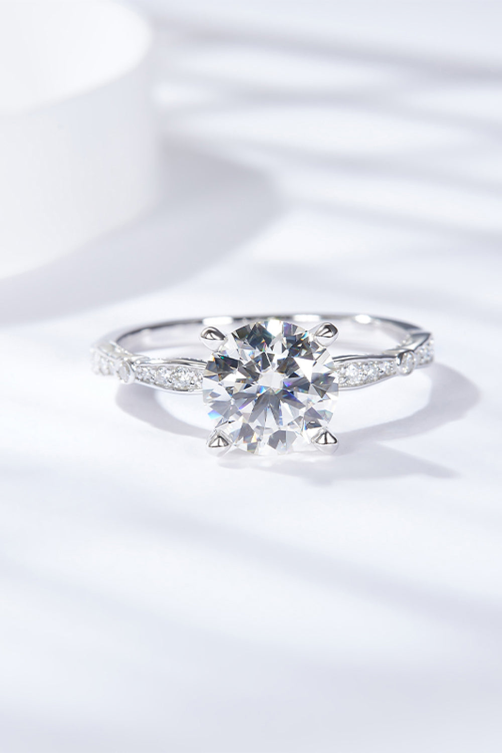 1.5 Carat Round Brilliant Cut Moissanite Side Stone Ring (Platinum Over Pure Sterling Silver) - Sparkala