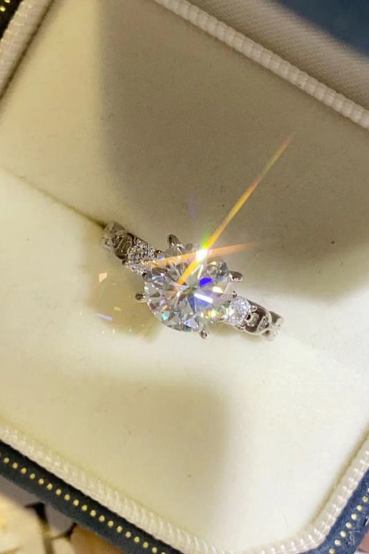 2 Carat Round Brilliant Cut Moissanite Platinum Over Pure Sterling Silver Ring - Sparkala