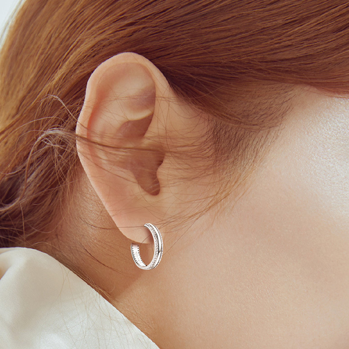 Pure Sterling Silver Inlaid Sparkala™ Moissanite C-Hoop Earrings