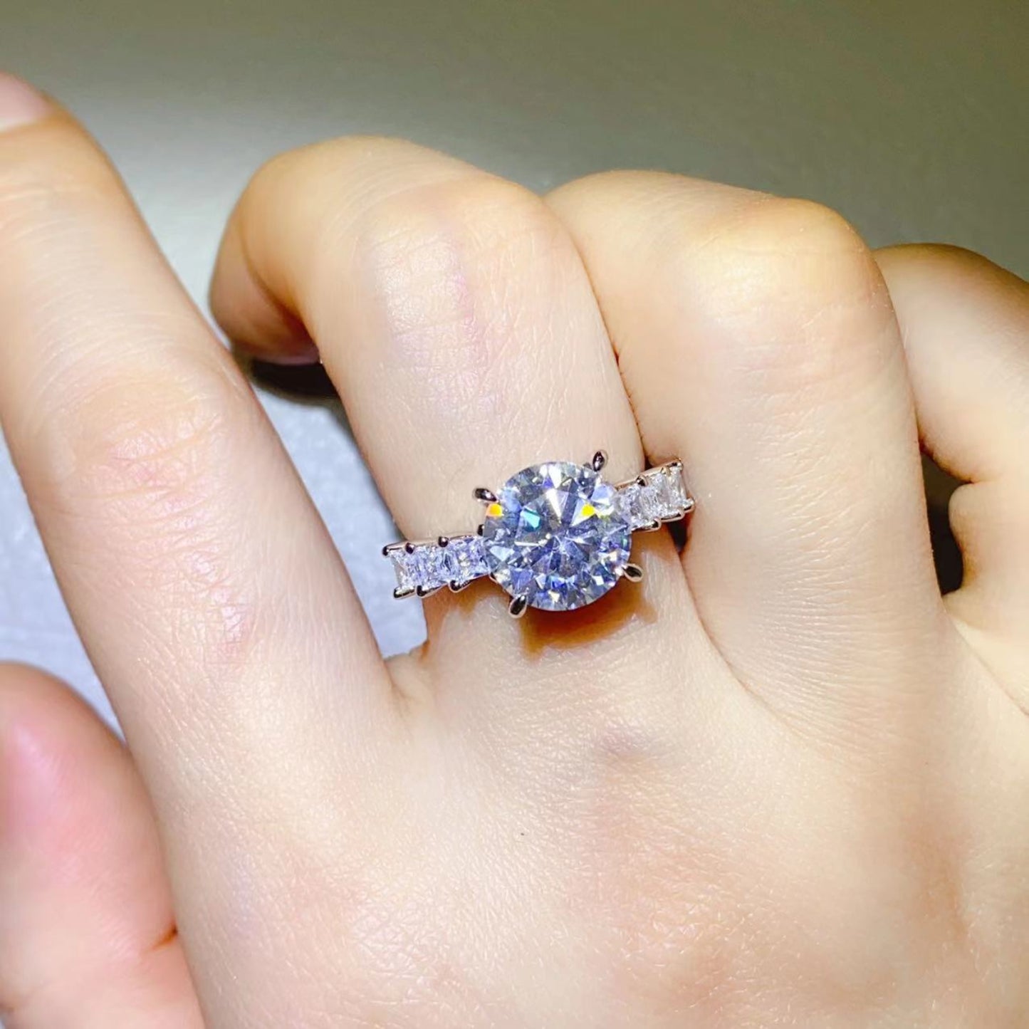 3 Carat Round Brilliant Cut Moissanite Pure Sterling Silver Ring - Sparkala