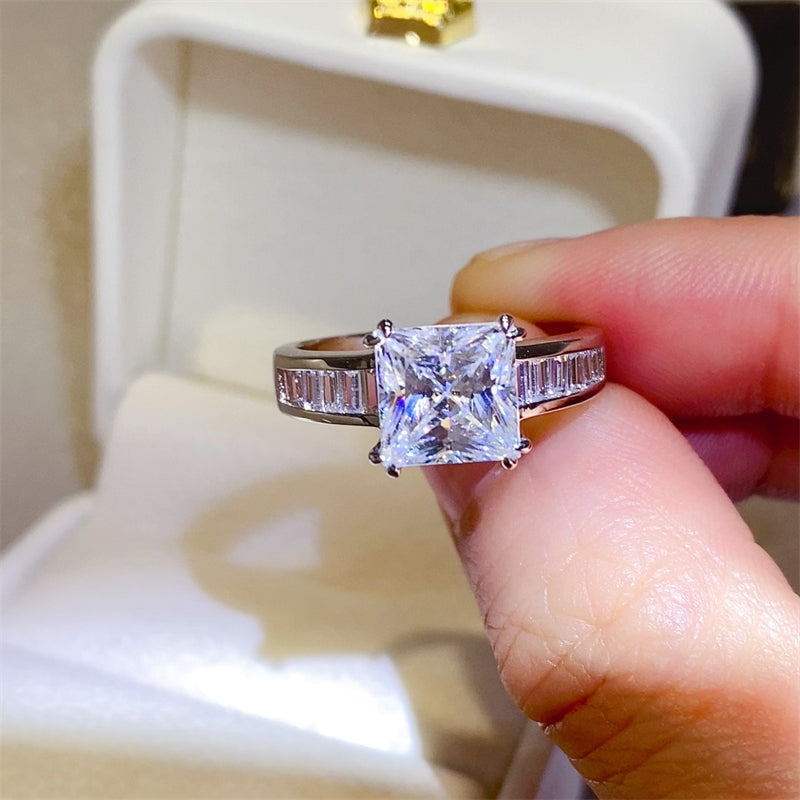 3 Carat Princess-Cut Moissanite Pure Sterling Silver Square Shape Ring - Sparkala