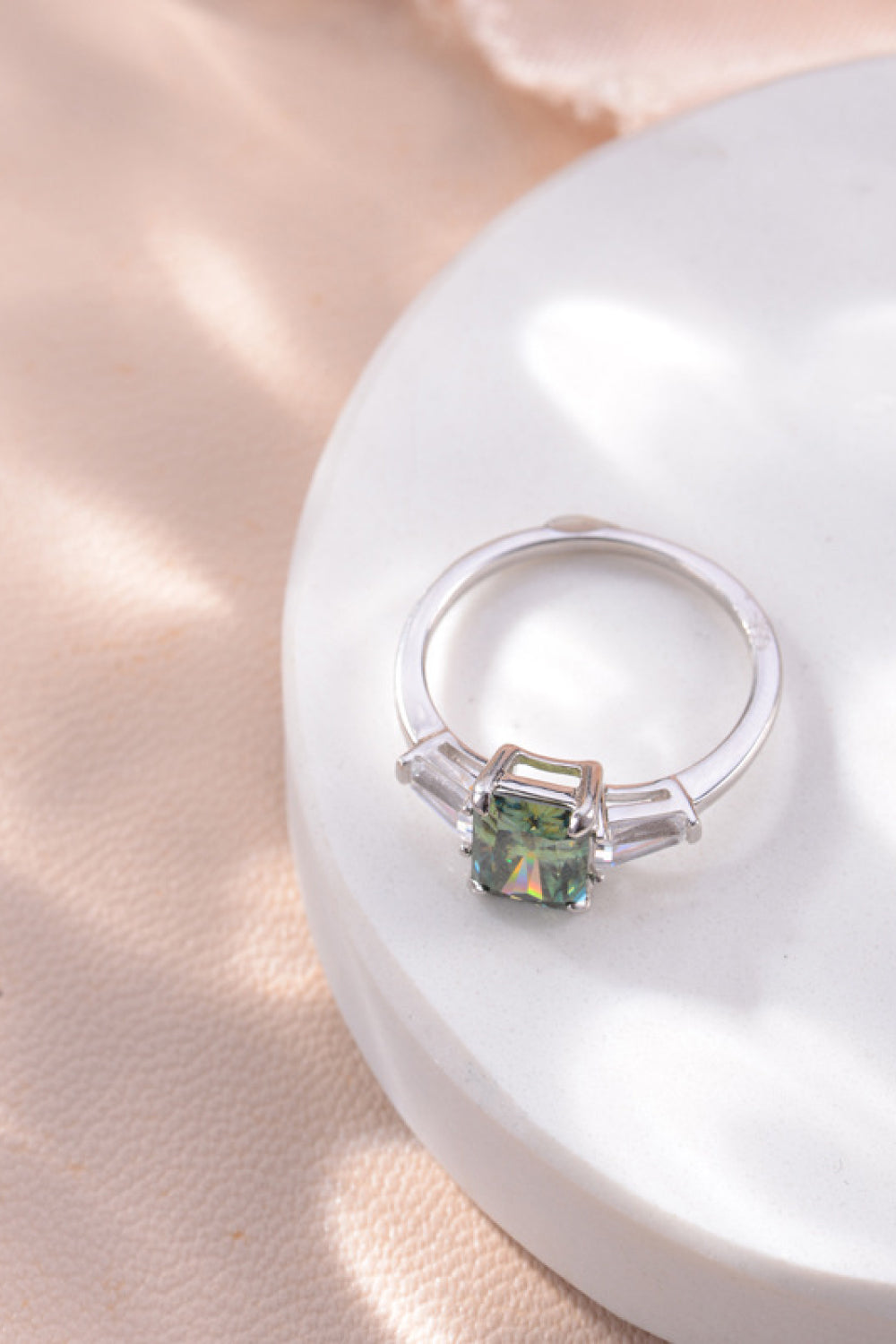 2 Carat Green Radiant-Cut Moissanite Platinum Over Pure Sterling Silver Ring - Sparkala