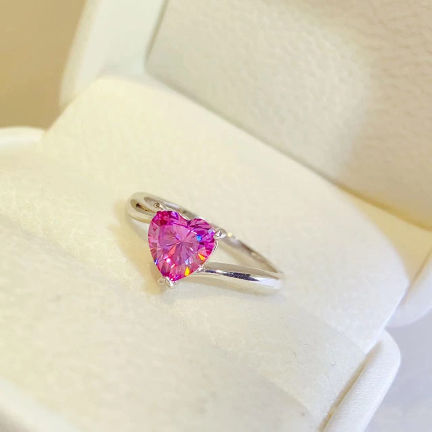 1 Carat Pink Moissanite Pure Sterling Silver Ring - Sparkala