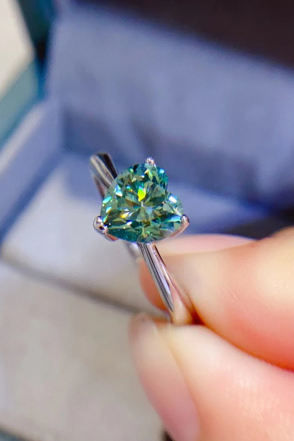 1 Carat Moissanite Heart Platinum Over Pure Sterling Silver Ring - Sparkala