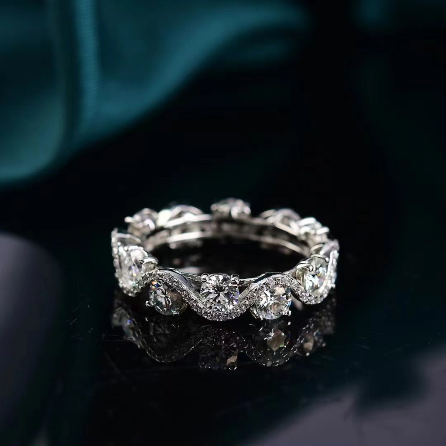Sparkala™ Moissanite Eternity Platinum Over Pure Sterling Silver Ring