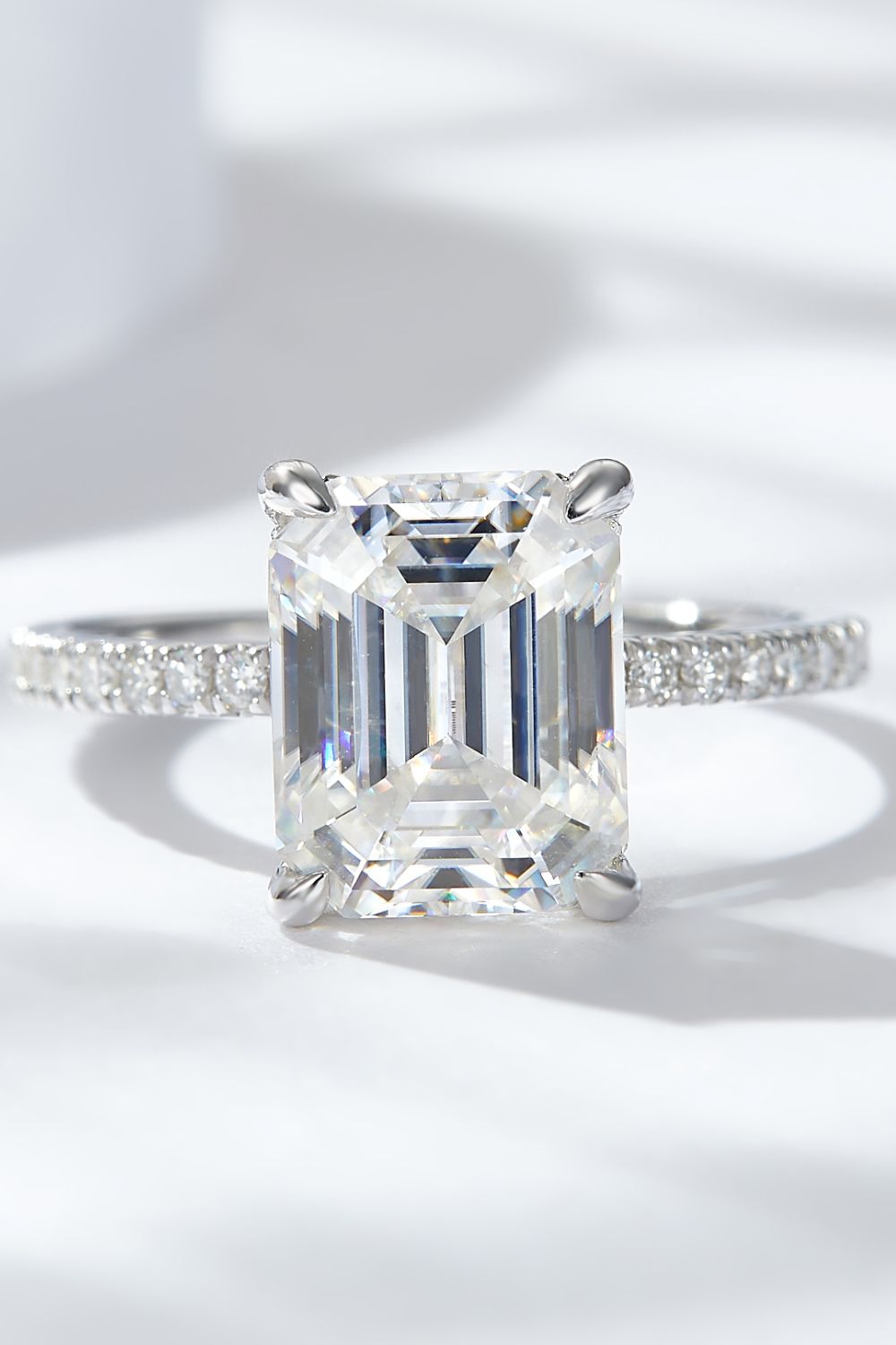 Emerald Cut 4 Carat Emerald-Cut Sparkala™ Moissanite Side Stone Ring