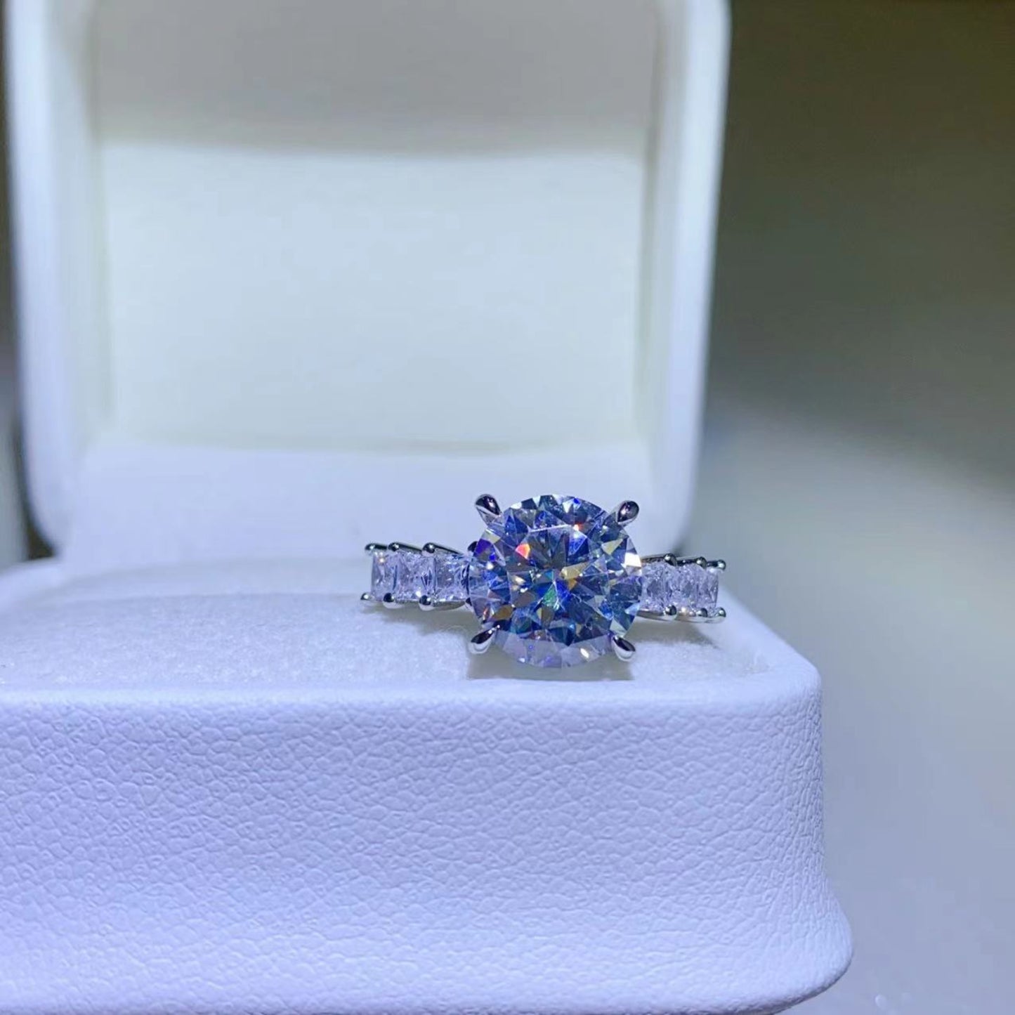 3 Carat Round Brilliant Cut Moissanite Pure Sterling Silver Ring - Sparkala