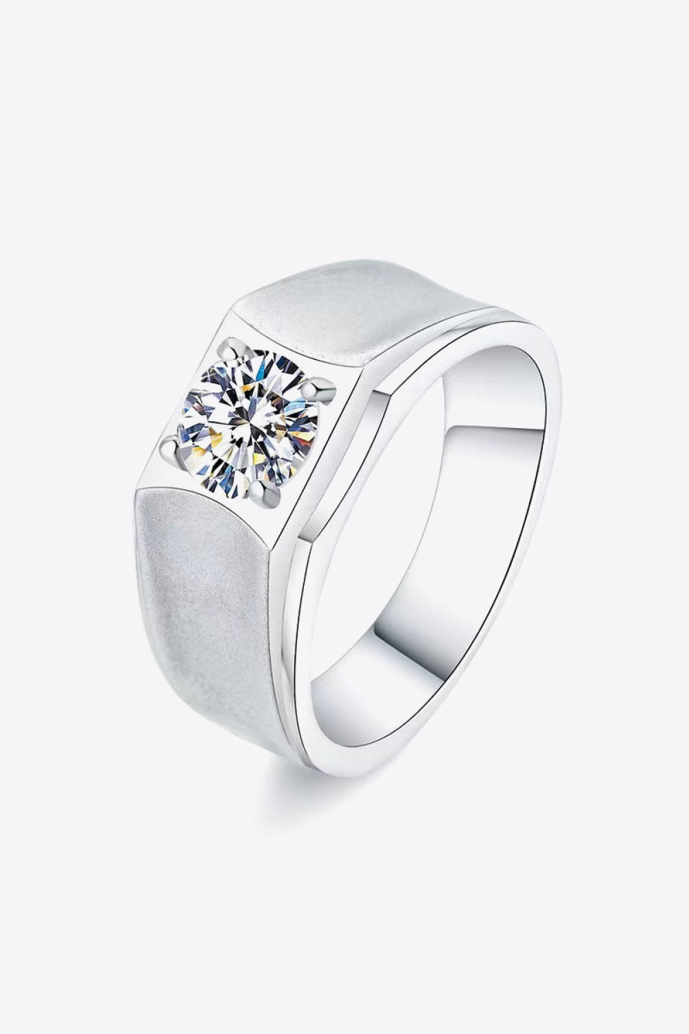 1 Carat Round Brilliant Cut Moissanite Wide Band Ring (Platinum Over Pure Sterling Silver) - Sparkala