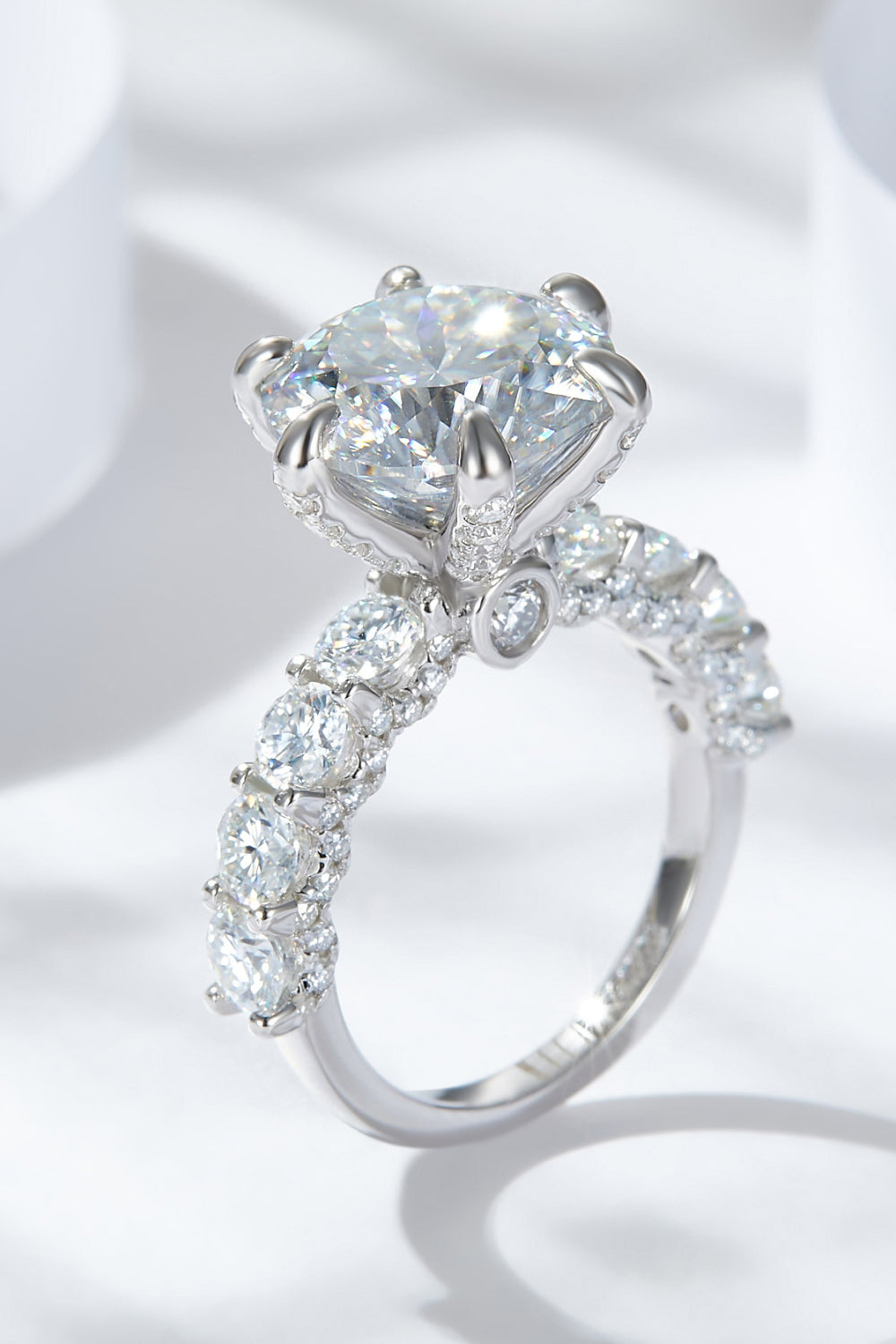 3-Carat Round Brilliant Cut Moissanite Side Stone Ring (Platinum Over Pure Sterling Silver) - Sparkala