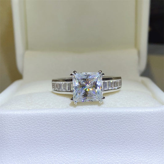 3 Carat Princess-Cut Moissanite Pure Sterling Silver Square Shape Ring - Sparkala
