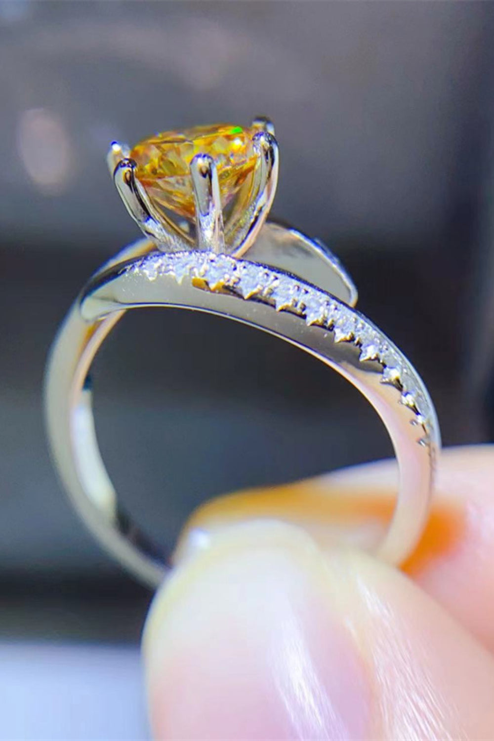 1 Carat Yellow Moissanite Platinum Over Pure Sterling Silver Ring - Sparkala