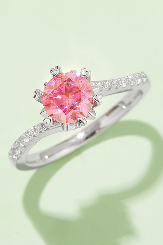 1 Carat Round Brilliant Cut Moissanite Platinum Over Pure Sterling Silver Ring (Yellow, Blue, or Pink) - Sparkala