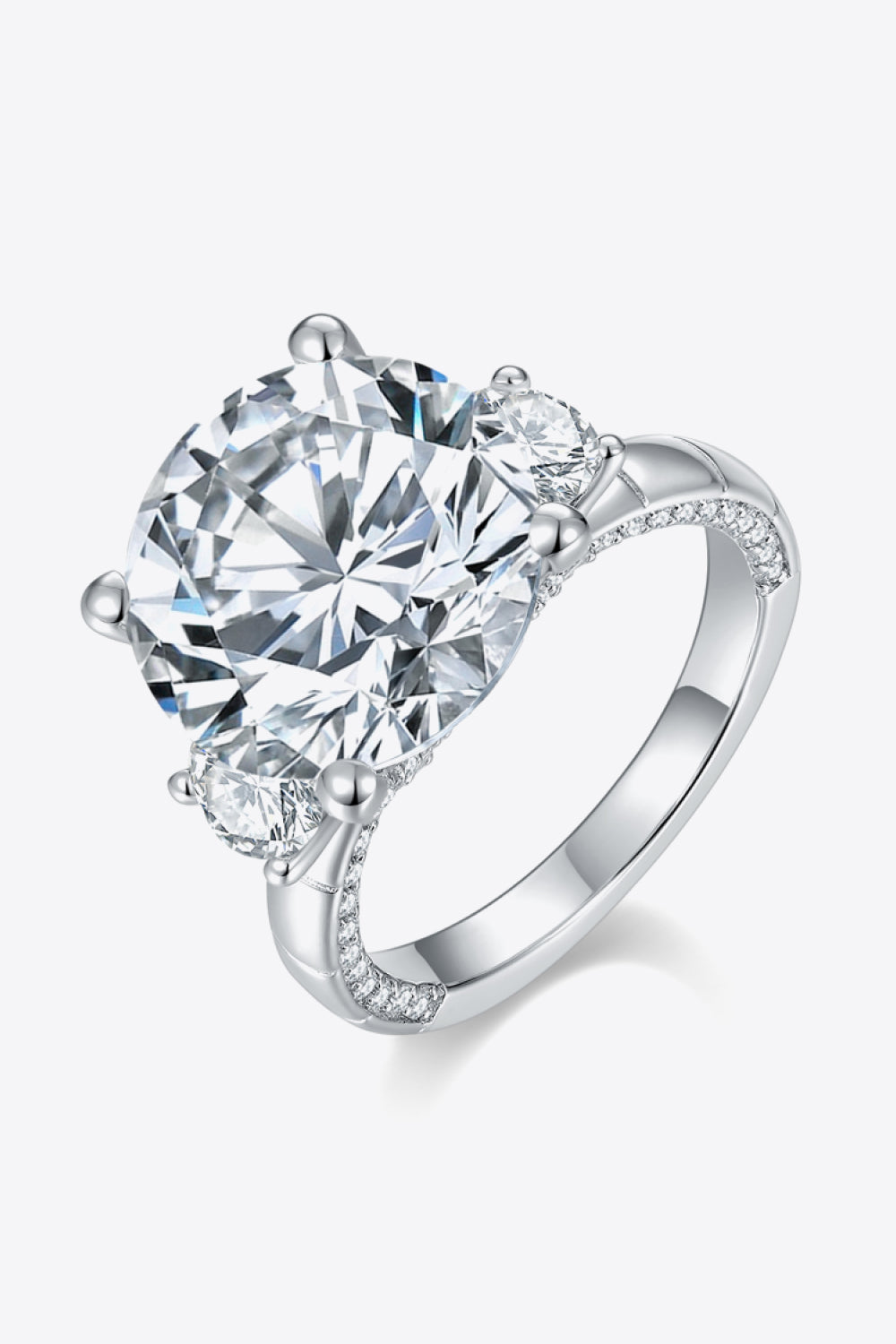 8.6 Carat Brilliant Round Cut Sparkala™ Moissanite 3 stone Ring (Platinum Over Pure Sterling Silver)
