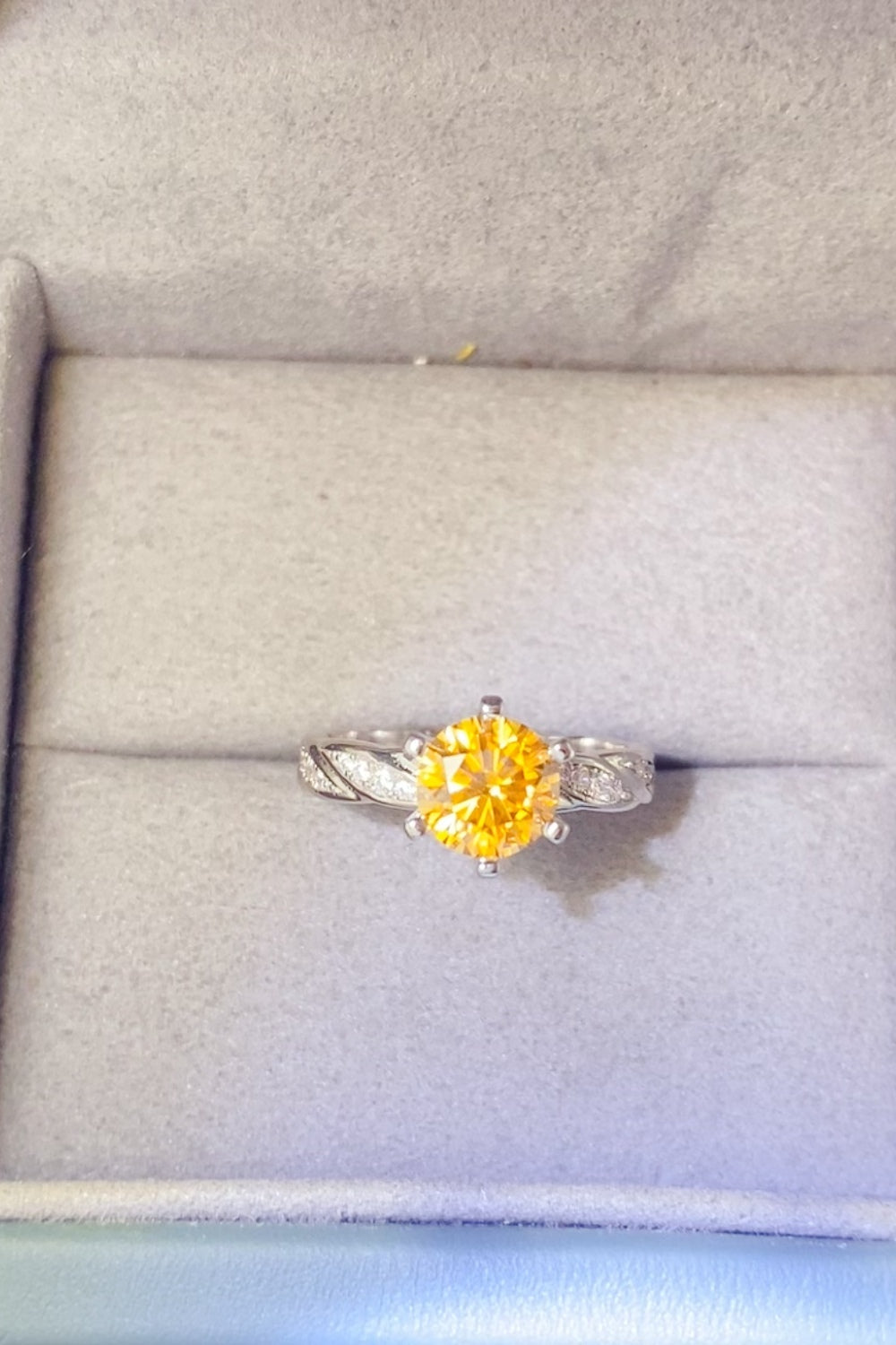 2 Carat Yellow Round Brilliant Cut Moissanite Pure Sterling Silver Ring - Sparkala
