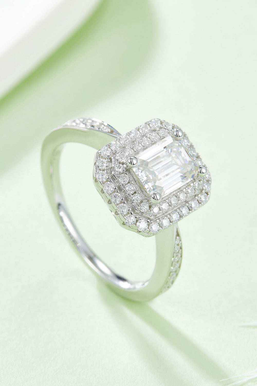 Adored 1 Carat Emerald-Cut Sparkala™ Platinum Over Pure Sterling Silver Side Stone Ring